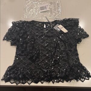 Anthropologie Black Lace Sequin Top